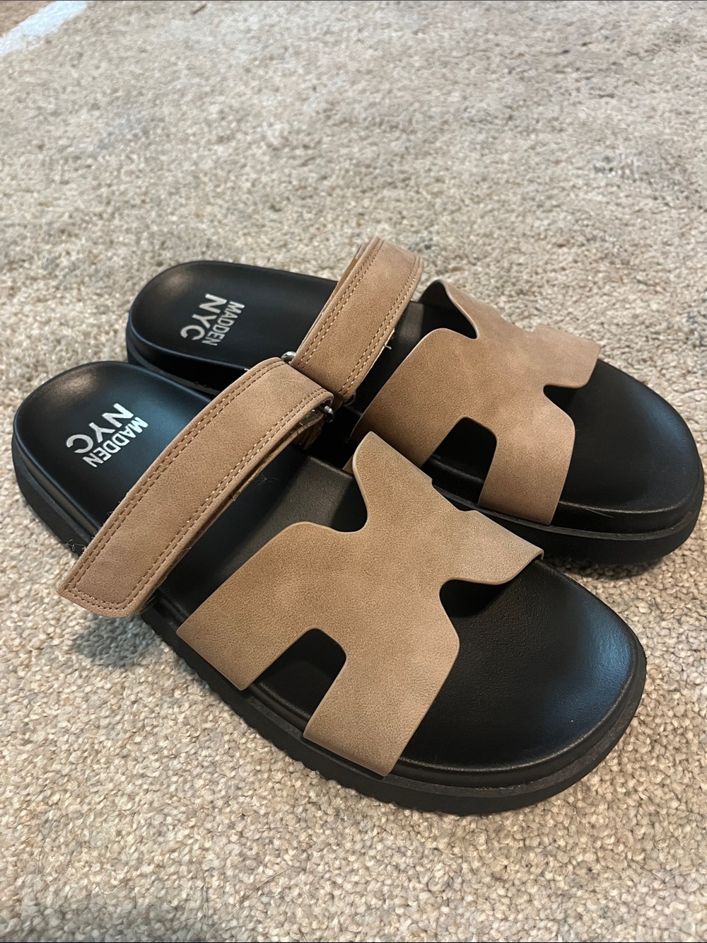 Madden NYC Women's Tan Slide Sandals